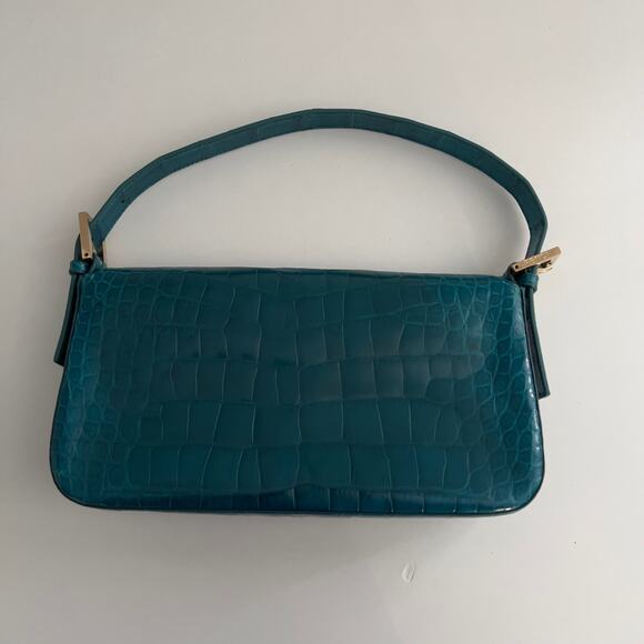 Vintage Blue Crocodile Skin Rhinestone Buckle Baguette - Picture 3 of 8